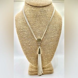 J LO SILVER TONE RHINESTONE TASSEL NECKLACE